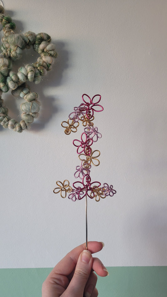 Pink Flower Number Cake Topper